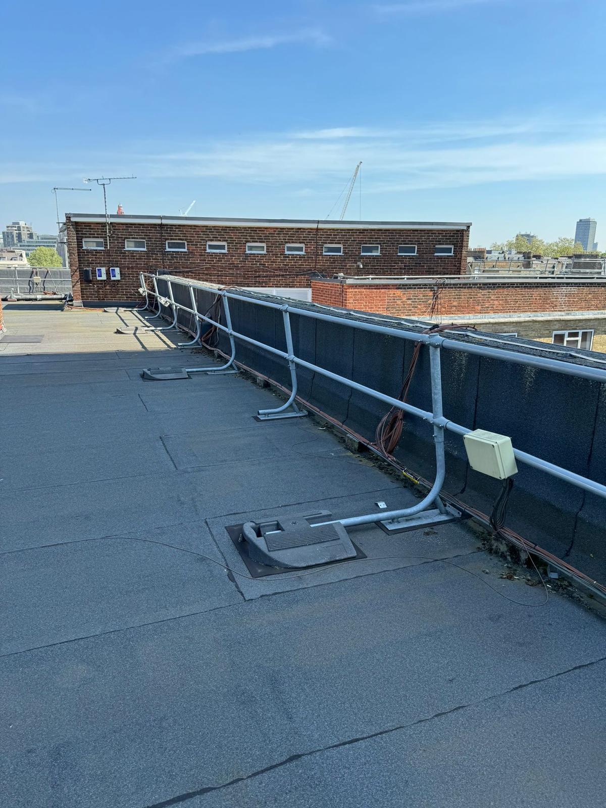 Guardrail Installation — Sky Height Safety engineers on site, working to BS EN ISO 14122-3:2016, BS EN 13374:2025, BS 6180